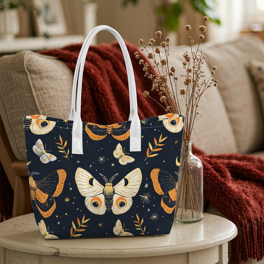 Vintage Moth Pattern Tote Bag Large Capacity Casual Daily Shoulder Handbag for Outdoor Shopping Travel