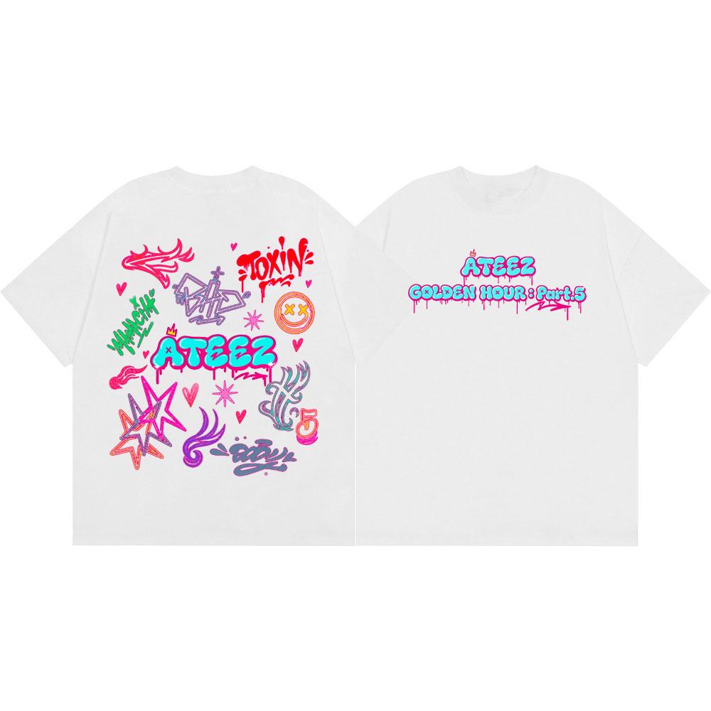 Kpop Ateez Merch Tshirt High Quality Fashion Short Sleeve T Shirt Unisex Unisex Clothing Harajuku Y2k Oversized Tshirts Streetwear