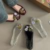 Fashion Niche Design Grid Hollow Crystal Sandals 2025 New Summer with Skirt Flower Transparent Hole Shoes