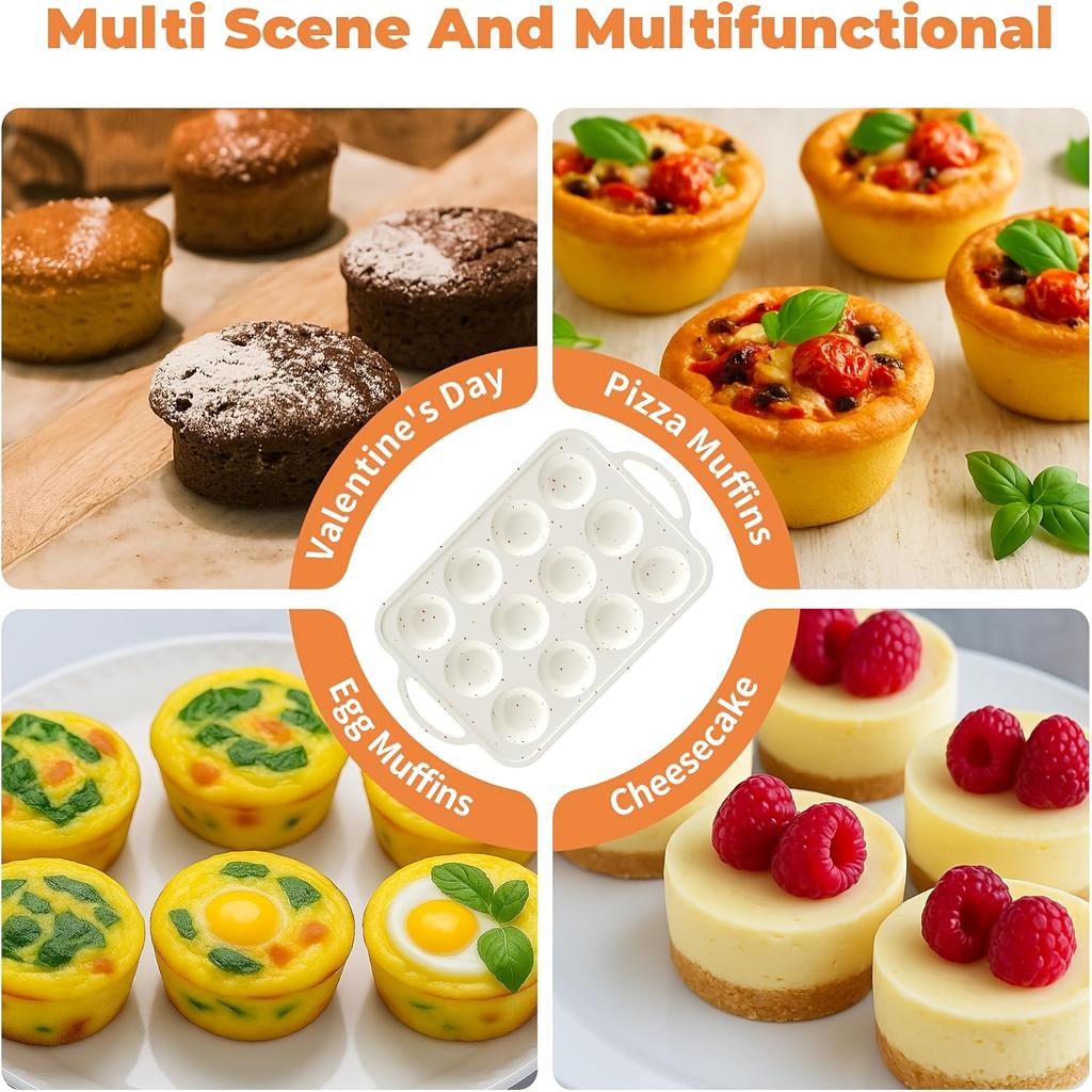 Silicone Muffin Baking Pan with Metal Support Structure, Featuring 12 Standard-Sized Non-Stick Cupcake Compartments, Perfect for Oven Use