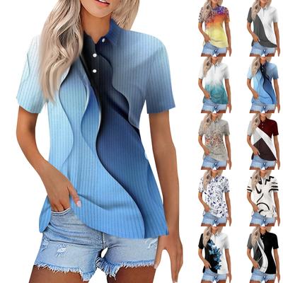 Женская модная повседневная рубашка с короткими рукавами и принтом с лацканами, женские топы на пуговицах