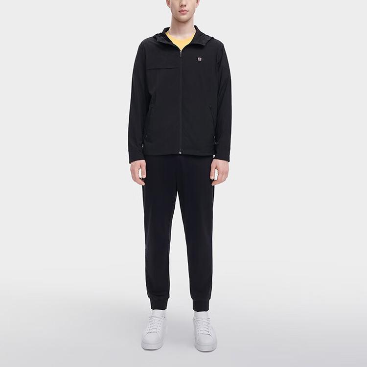 Fila Однотонная куртка на молнии с капюшоном и длинными рукавами для мужчин, куртки, черный F11M328702F-BK