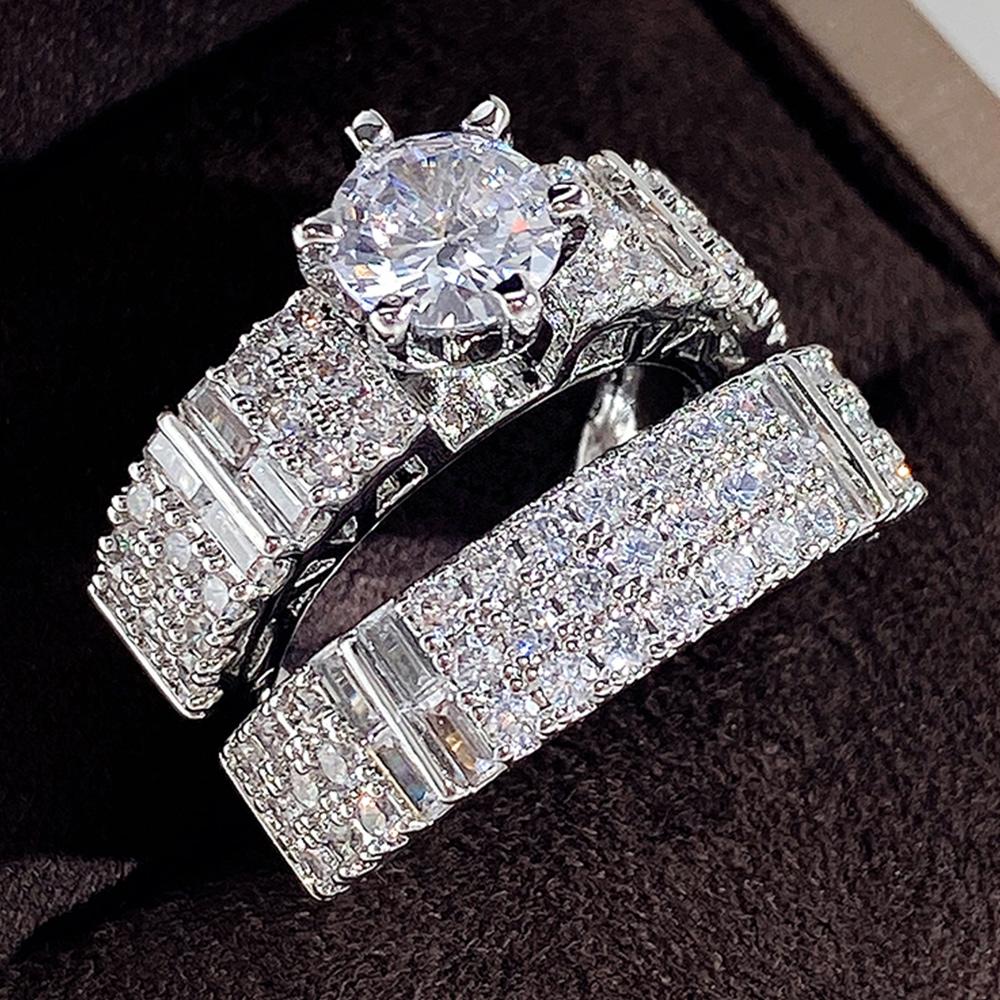 Huitan Fashion Luxury Crystal Cub Zirconia Set Rings для женщин, помолвки, свадьбы, вечеринки, высококачественные аксессуары для пальцев, 2 шт.