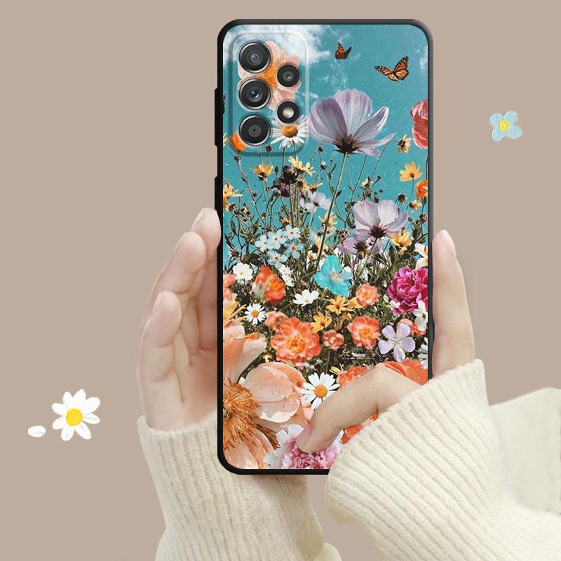 Чехол с зелеными побегами розы и тюльпанов для Samsung Galaxy A14 A73 A53 A71 A51 A31 A33 A22 A12 A21s A13 A32 A52s A72 A52 A23