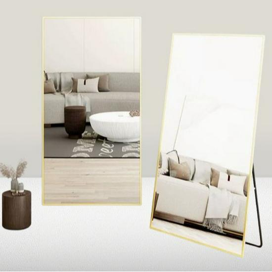 Изысканное стеклянное зеркало в полный рост, напольное, со скрытым кронштейном, настенное зеркало для переодевания из алюминиевого сплава