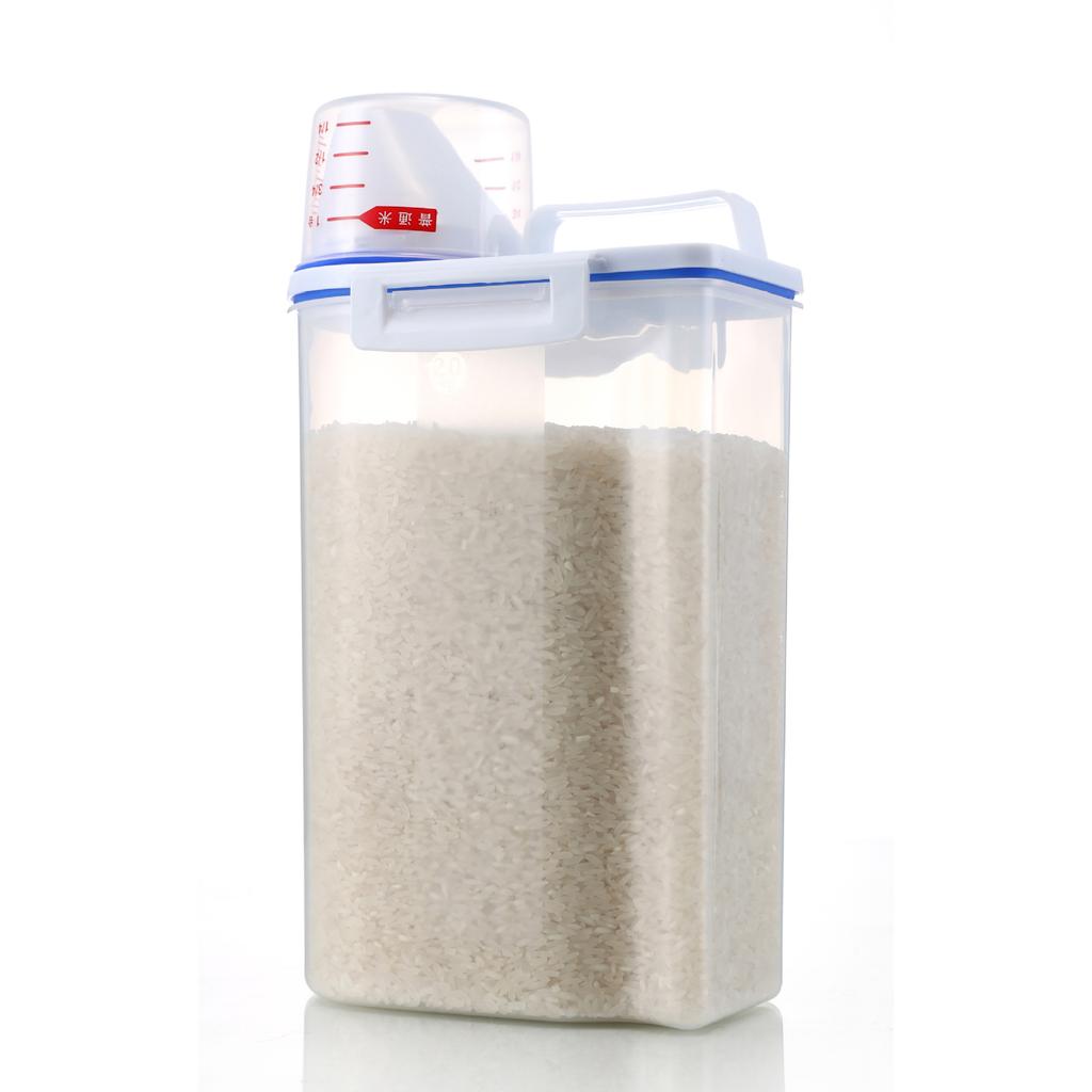 2.5L Food Contain Cereal Grain Rice Kitchen Organizer Fridge Storage Box Sealed and Transparent With Counting Cup Plastic
