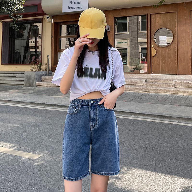 High-Waist Retro Denim Shorts for Women - Summer 2022 Trendy Slimming Straight Fit