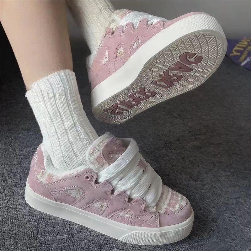 Dragon Fruit American Splicing Bread Shoes Women's Ins Niche Retro Casual Shoes Shock-absorbing and Wear-resistant Sports Shoes