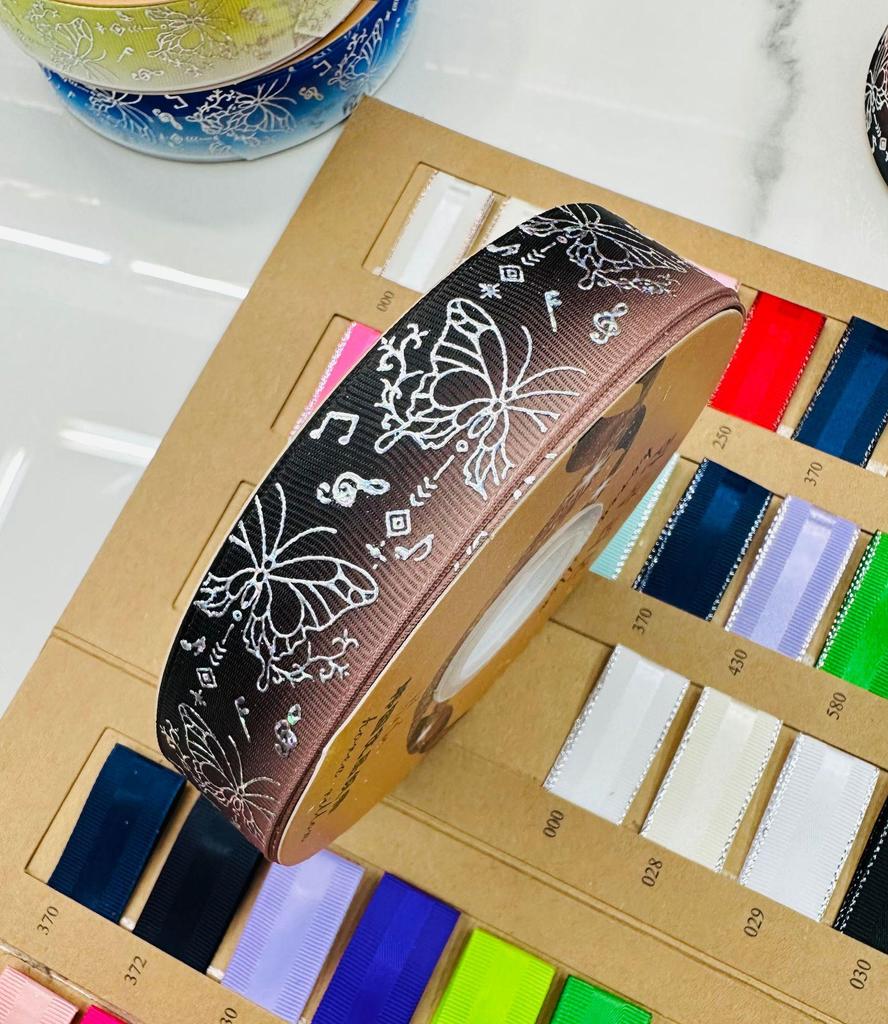 Лента с бабочками серебряного цвета с лазерной печатью 2,5 см для самостоятельного украшения праздников