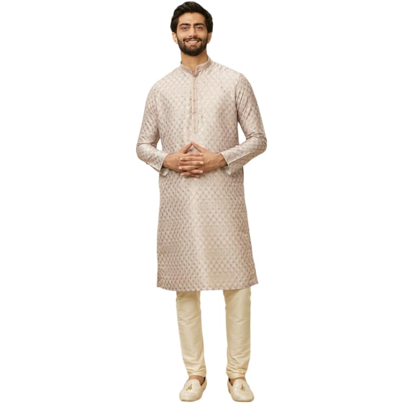Мужской набор Kurta Pyjama Manyavar из артистичного шелка с принтом цвета грецкого ореха