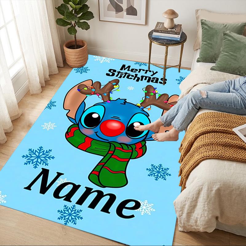 Personalized Name Stitch Fantasy Living Room Non-Slip Area Rug Soft Carpet for Bedroom Kids Playroom Sofa Office Home Decor Doormat