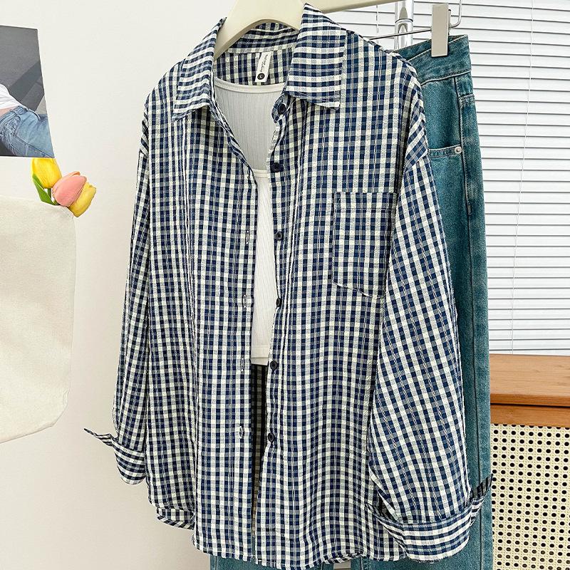 Spring and Autumn New Casual Style Long Sleeve Plaid Shirt Korean Lazy Sense Simple Design Fashion Commuter Versatile Shirt