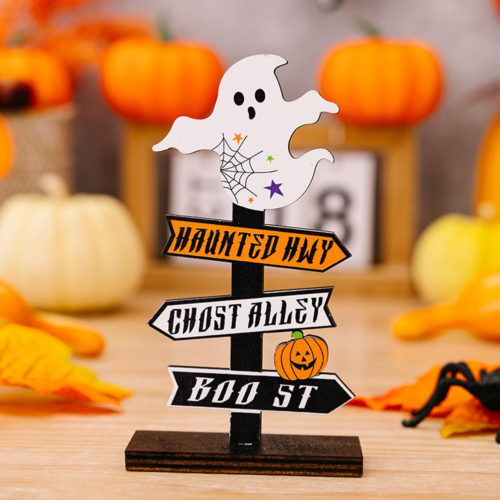 Creative Halloween Pumpkin Letter Ghost Wooden Ornament Tree Shaped Ghost Desktop Ornament
