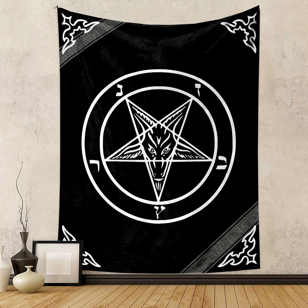 Goat Pentagram on Black Background Patterned tapestry home decor, suitable for bedroom and living room, gift