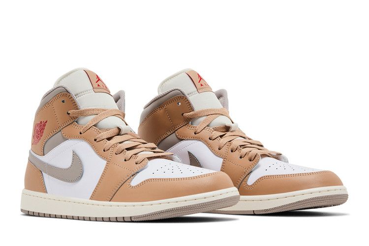 Men's Sneakers Nike Jordan 1 Mid Rattan White College Grey Hemp/White/College Grey/Fire Red