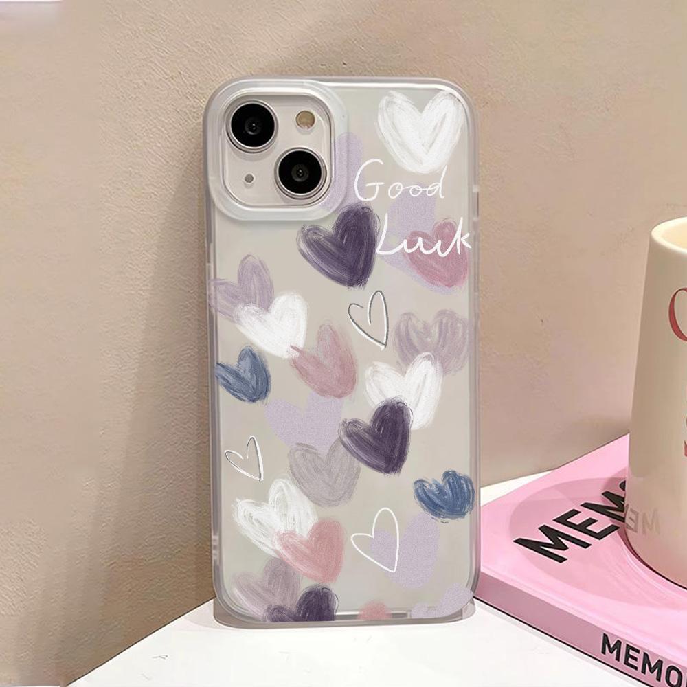 Love Heart Phone Case For iPhone 13 Case for iPhone 11 15 16 12 14 Pro Max Mini Shockproof Translucent Clear Cover Soft Funda