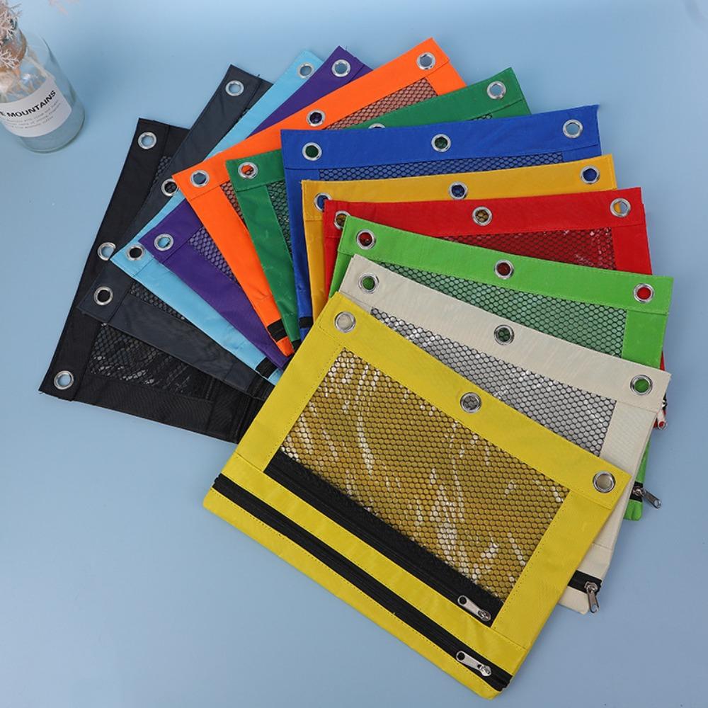 Practical Three Hole Pencil Case Pouch Portable Storage Bag Binder Pen Bag Binder Pocket School