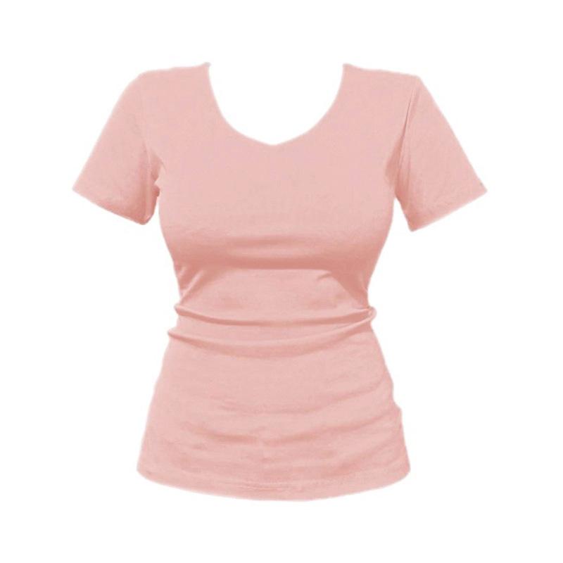 Summer must-have front shoulder slim and thin short-sleeved T-shirt women's pure cotton V-neck slightly fat mm waist top small ins