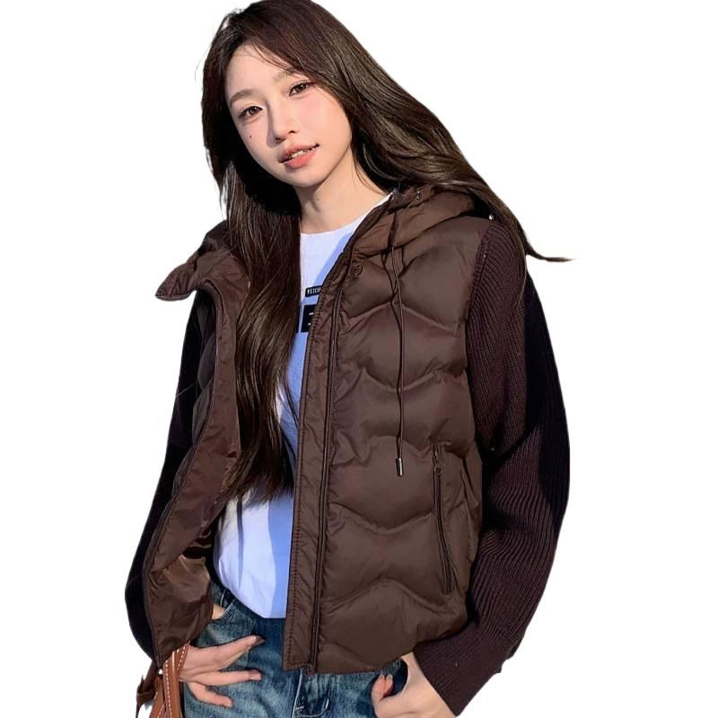 Winter new cotton-padded women's short small knitted splicing cotton-padded jacket light and warm fake two-piece cotton-padded women