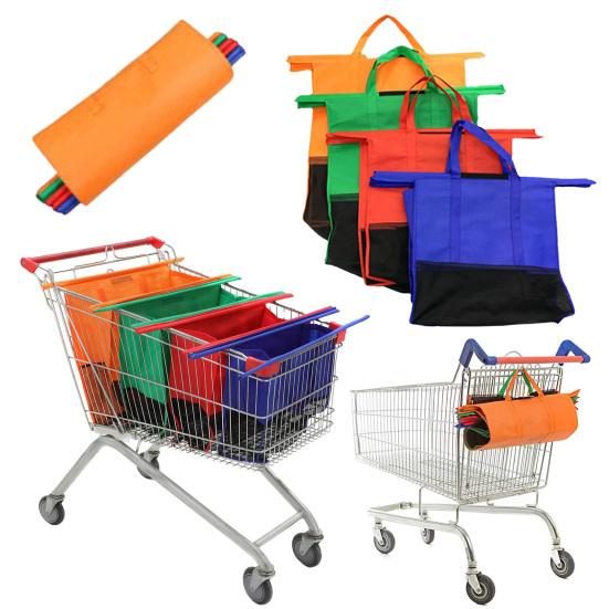 4Pcs Trolleys Bag Reusable Shopping Bags with Reinforced Handle Large Capacity Reusable Folding Trolley Bags