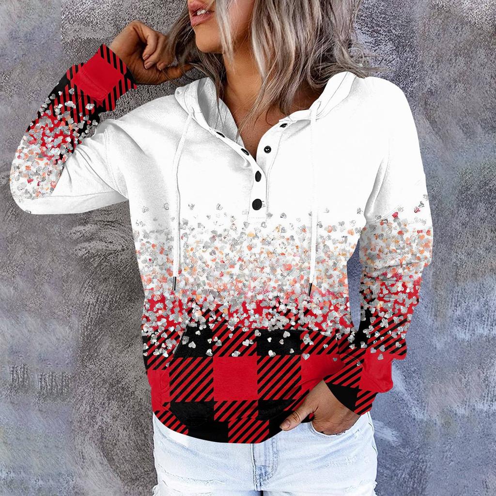 Женские повседневные модные принты с длинным рукавом на пуговицах пуловеры с капюшоном толстовки