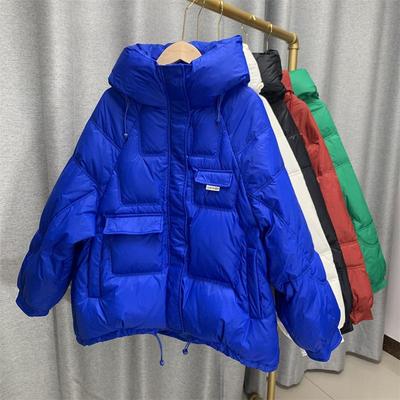 Зима-Осень женская свободная мягкая молния однотонная модная куртка с воротником с капюшоном универсальная теплая белая куртка на утином пуху