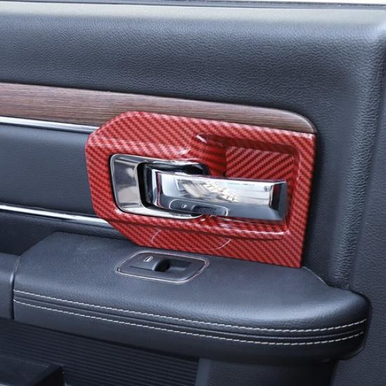 Inner Door Handle Bowl Cover Decor Trim Frame Red Carbon For Dodge Ram 2011-2017