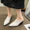 Women's Mid-heel Mules Pointy Chunky Slippers Stylish Sexy Slug-heels 2024 New Fall Elegant Style Slip-on Shoes Zapatos Mujer