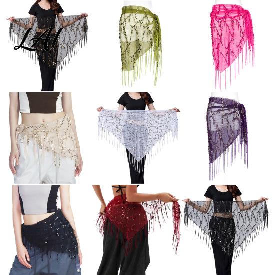 Adjustable Tassel Skirt Women's Belly Dancing Belt with Tassels & Sequins Colorful Waist Chain Triangle Dance Hip Scarf for Stage Performance