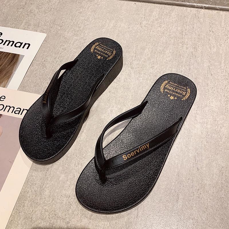 Женские стильные шлепанцы на танкетке: Однотонная, модная пляжная одежда в гонконгском стиле