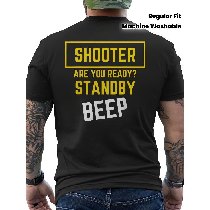 Men'S Shooting Sports T-Shirt with Funny "Are You Ready Standby BEEP" Back Graphic - IPSC Match Tee, Black with Yellow Text, Regular Fit Short