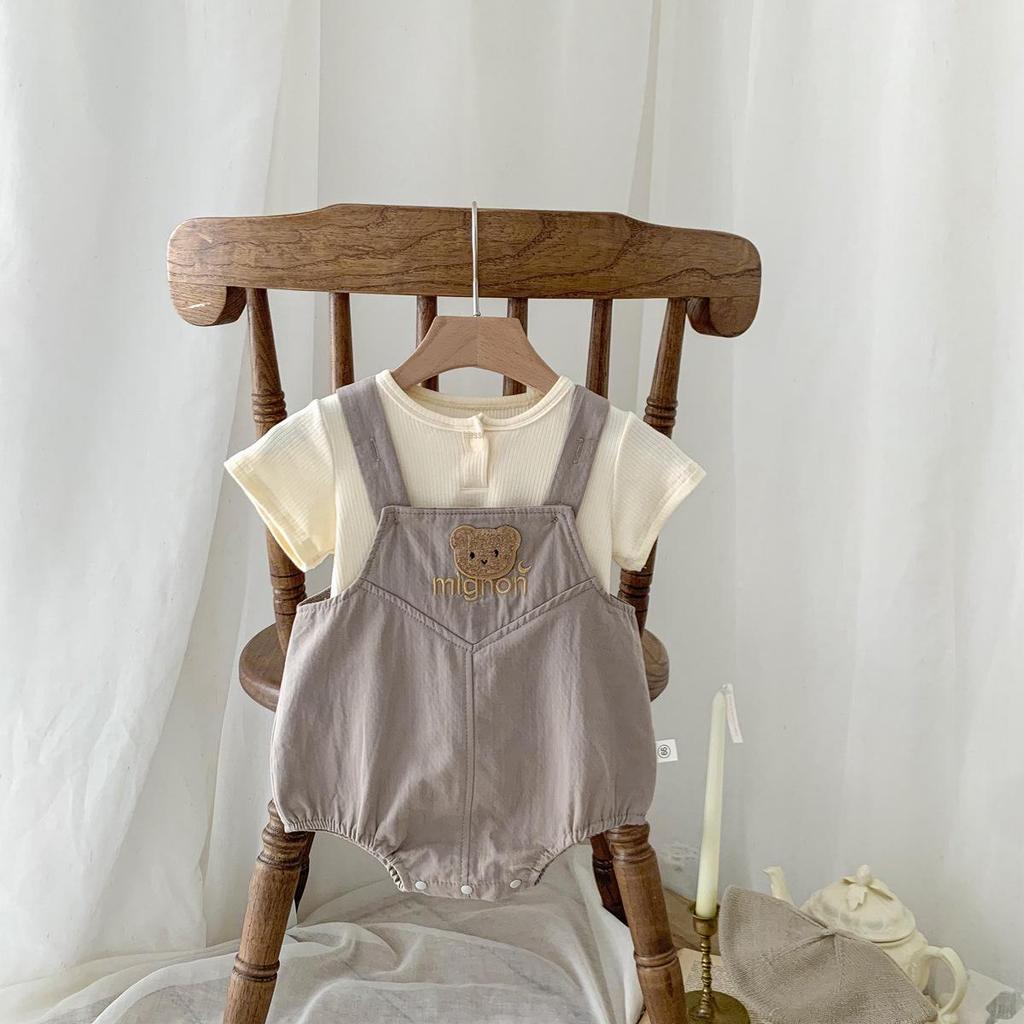 2024 New Baby Bear Romper Suit: Stylish Solid Color Short-Sleeve T-Shirt Overalls for Boys and Girls