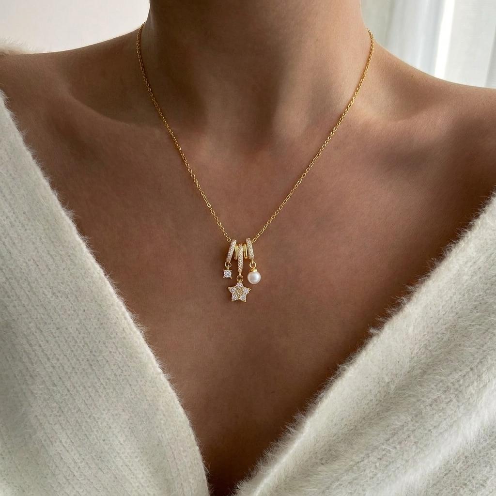 Romantic Flower Heart Cubic Zirconia Pendant Necklace for Women Dainty Imitation Pearl Copper Choker Chain Party Jewelry Gift