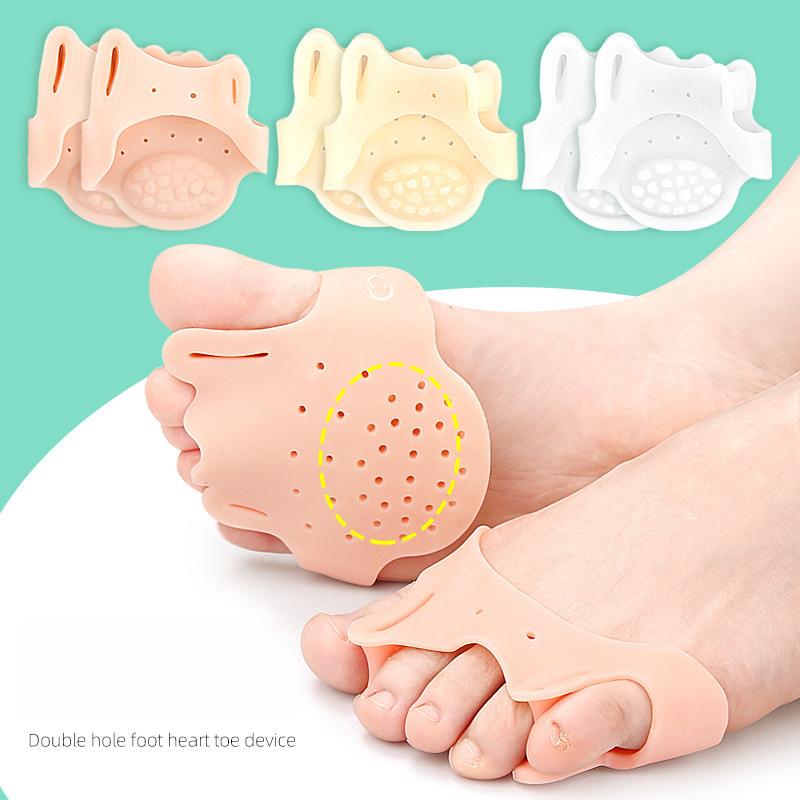 Double-hole Toe Splitter, Thickened Sole, Soft Shock Absorption and Pressure Relief Massage Forefoot Half-yard Pad, Hallux Valgus Orthosis