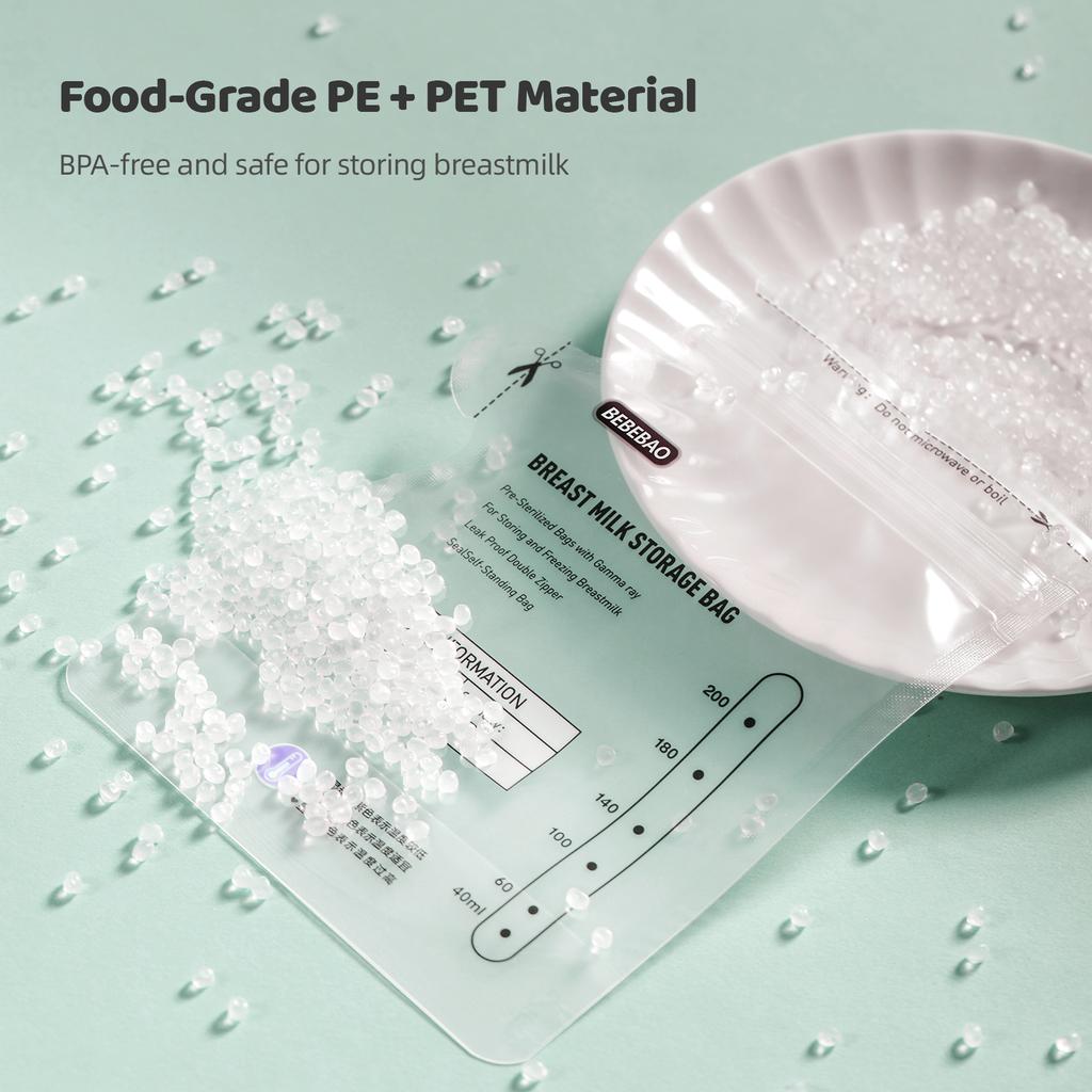 BEBEBAO одноразовые пакеты для хранения грудного молока, 200 мл, пакеты для хранения молока для грудного вскармливания, двойная молния