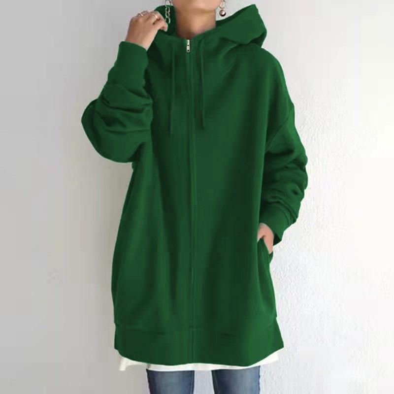 Womens Long Hooded Zipper Sweatshirt Winter Warm Fleece Lined Casual Streetwear Oversized Pullover