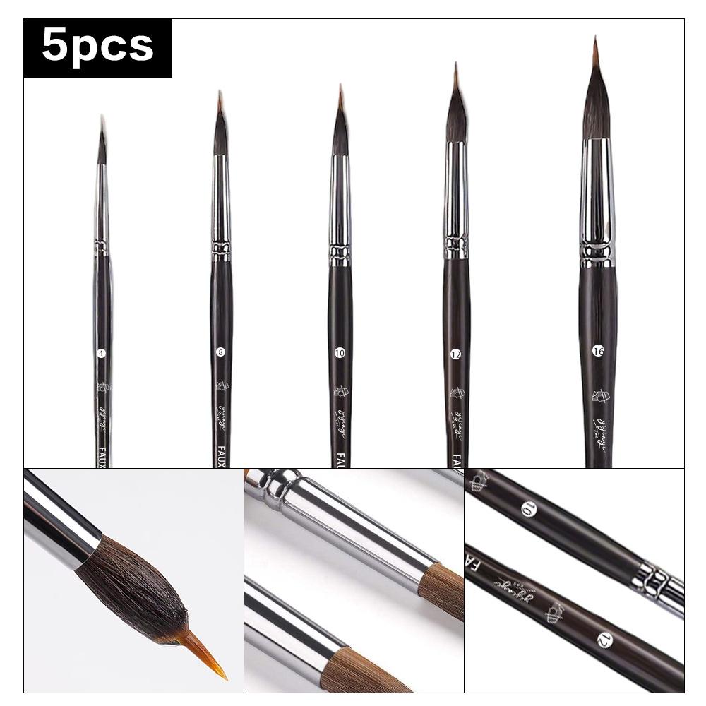 5Pcs Watercolor Brushes Set, Black Wood Handle Oil Painting Detail Brushes, Fine Tip Paint Pens for Nail Art