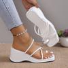Women's White Wedge Sandals Summer 2024 Ring Toe Cross Strap Gladiator Sandals Woman Non Slip Platform Beach Slippers Plus Size