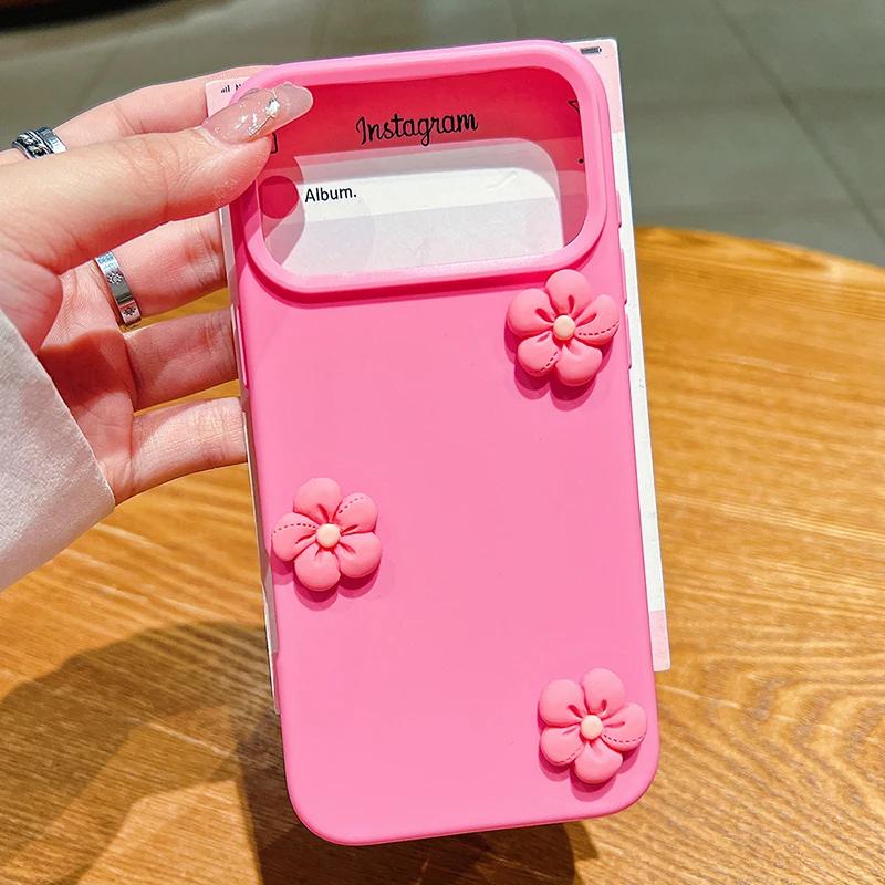 Cute 3D Flowers Silicone Phone Case For iPhone 11 12 13 14 15 16 17 Pro Max Plus Floral Candy Shockproof Bumper Protective Cover