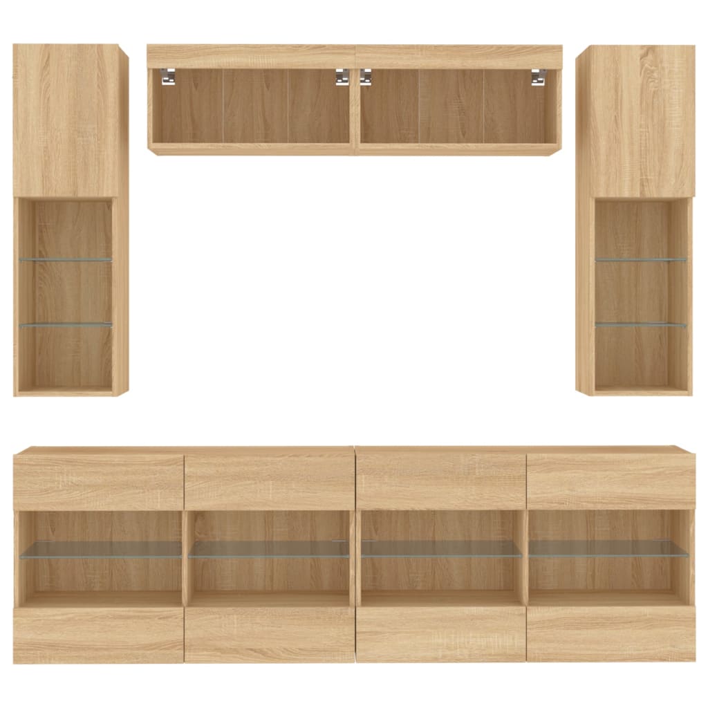 6 piece TV wall unit with LED lighting Sonoma oak