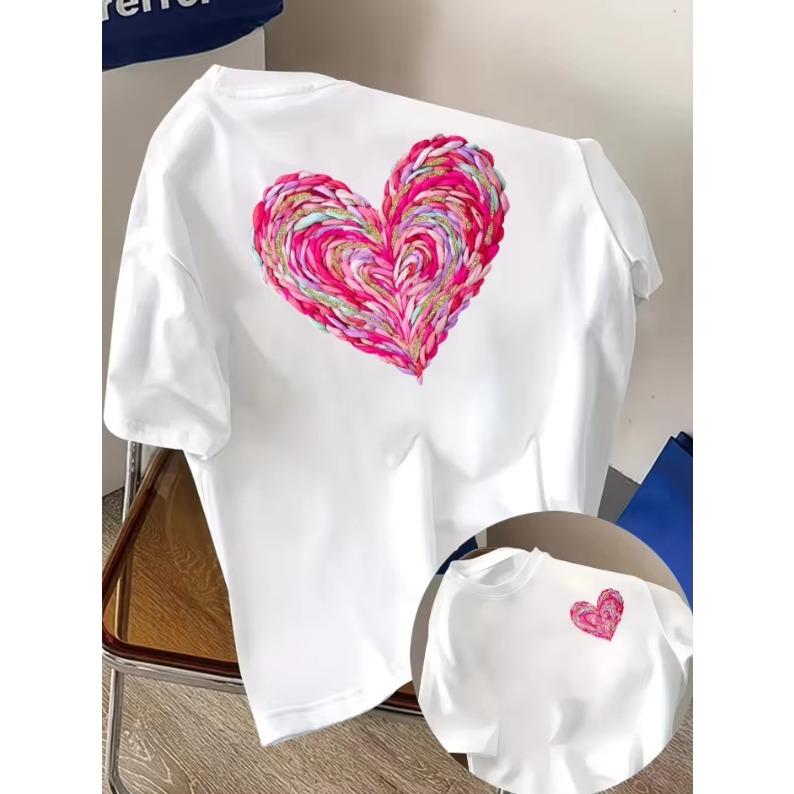 Hot Sale Heart Embroidered Heart Graphic Print T-shirt Y2K Men Women Gothic Oversized T-shirts Print Crew Neck Casual T Shirt