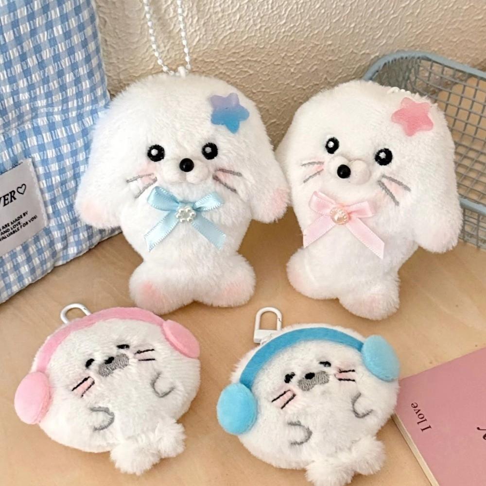 Chubby Fuzzy Seal Keychain Kawaii Stuffed Doll Pendant Bag Charm Plush Seal Pendant Christmas Gift