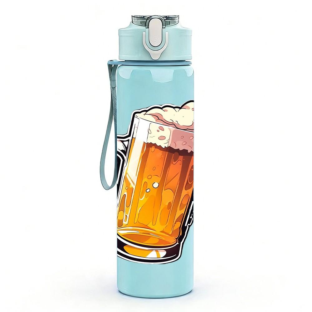1PC Beer Mug Foamy Drink Retro Print 750ml Color Plastic Sports Water Bottle Leakproof Flip Straw Lid Suitable for Sports Office Home Use