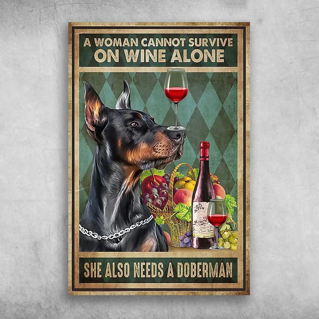 A Woman Cannot Survive On Wine Alone She Also Needs A Husky Wall Decoration for Restaurant Wall Metal Sign x Inch