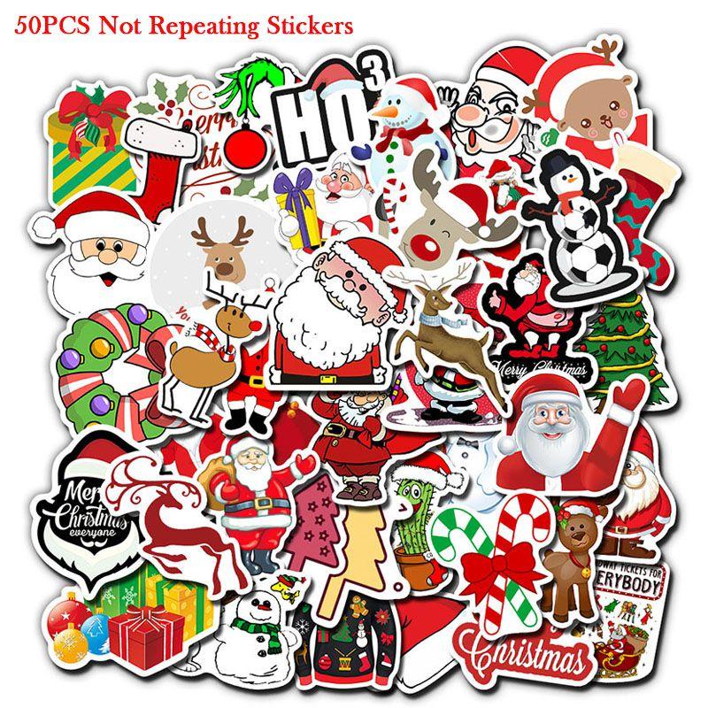 Яркие разноцветные наклейки рождественской серии, идеально подходящие для автомобилей и багажа