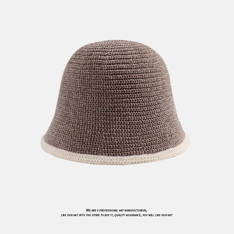 Autumn and Winter Solid Color Warm Hat for Women Japanese Simple Knitted Fisherman Hat Korean Face-showing Small Chenille Casual Basin Hat