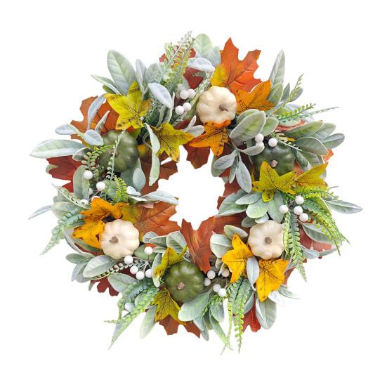 Simulated Wreath Autumn Maple Leaf Pumpkin Pine Cone Berry Wreath
