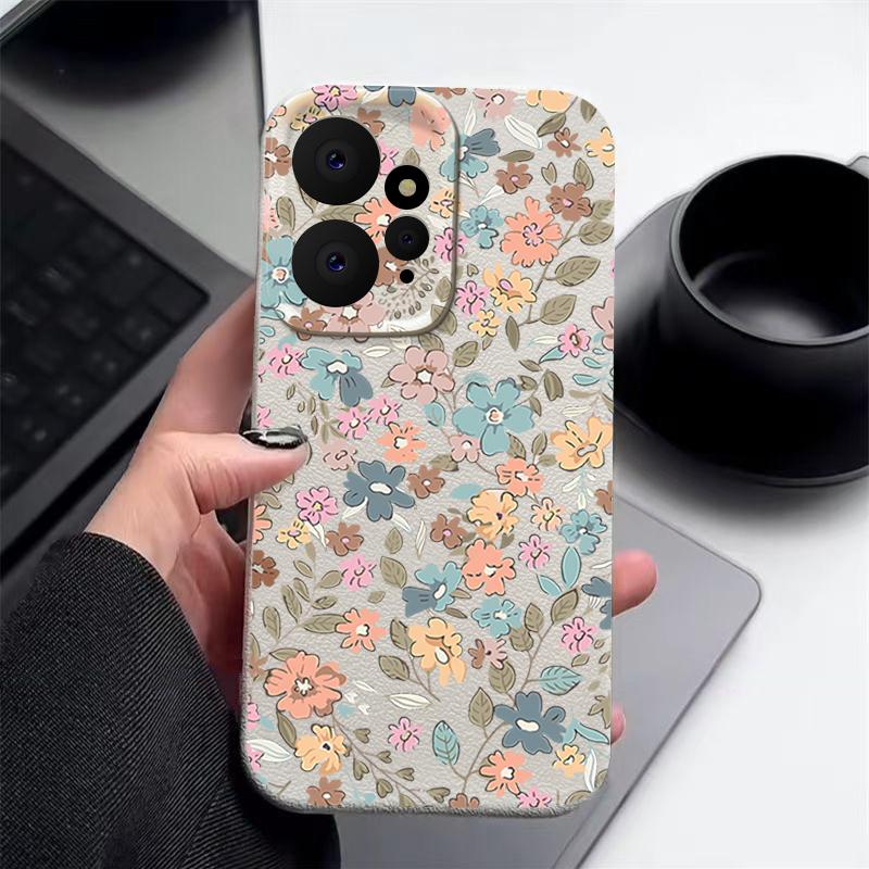 Мягкий противоударный чехол из ТПУ с винтажным цветочным принтом для Xiaomi 13T Pro Poco X6 Redmi Note 14 13 12 Pro 11, матовая кожаная текстура, защитная крышка для объектива