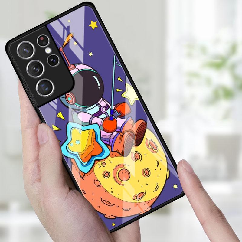 Стеклянный чехол для телефона для Samsung Galaxy S22 S21 S20 Ultra FE S9 S10 S8 Plus Note 20 10 Lite 9 8, чехол, милый в космосе, астронавт
