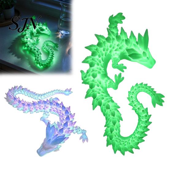 Movable Joint Dragon for Fantasy Lovers 3D Printed Glow in the Dark Fidget Toy, Articulated Stress Relief Desktop Ornament Kids and Adults,